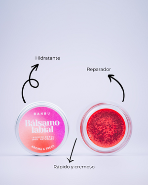 Lip balm natural con pigmento rojo suave, es hidratante, reparador y se absorbe rápido.