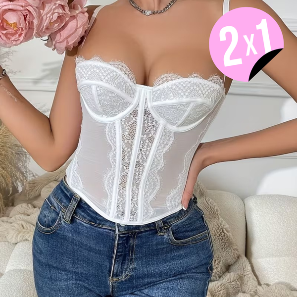 Top de Corsé Cierre Ajustable con Hebilla  Borde de Encaje