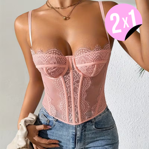Top de Corsé Cierre Ajustable con Hebilla  Borde de Encaje