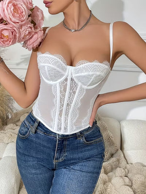 Top de Corsé Cierre Ajustable con Hebilla  Borde de Encaje
